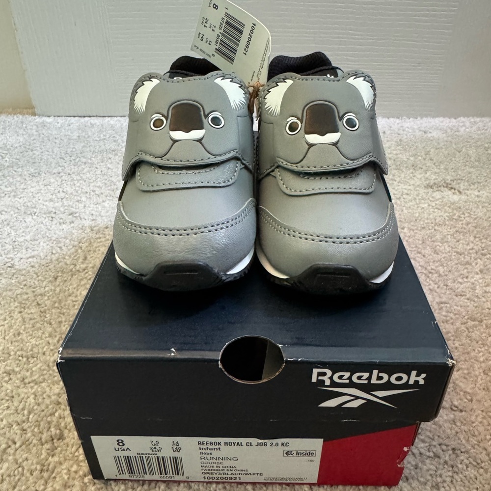NWT Reebok Royal Classic Jog 2 Koala Sneakers, Gray & Black, Toddler 8